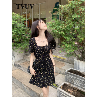 Tvuv Plus Kích Thước Mảnh Hoa Niche Bong Bóng Tay Xù Cạnh Đầm Ngắn 3090