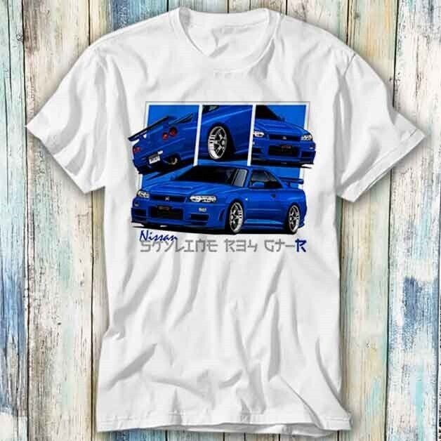 Nissan Skyline Gtr R34 Blue Collage Magazine Áo Meme Top 1353