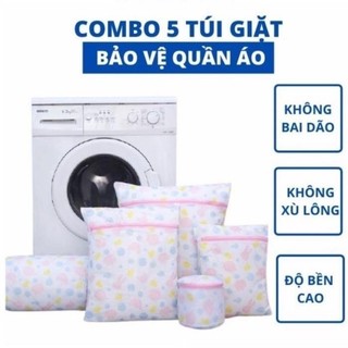 Túi giặt quần áo máy giặt set 5 túi lưới giặt chống nhàu nát bảo vệ quần áo có khoá kéo 3 lớp