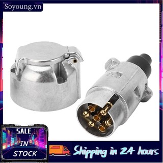 Soyoung 7 Pin Trailer Plug Socket European Standard Aluminum Connector Adapter for RV Boats 12V Metal