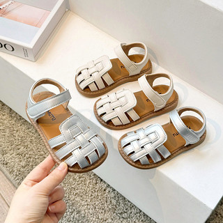 Bé Gái Ngón Chân Capped Giày Trẻ Em Công Chúa Sandal Đế Mềm Thời Trang Trẻ Em Dệt Đấu Sĩ Sandal Màu Trơn Mùa Hè 2024 Mới