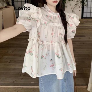  Áo kiểu Lovito xếp nếp hoa nhí thường ngày cho nữ LNE20173 (Nhiều màu)