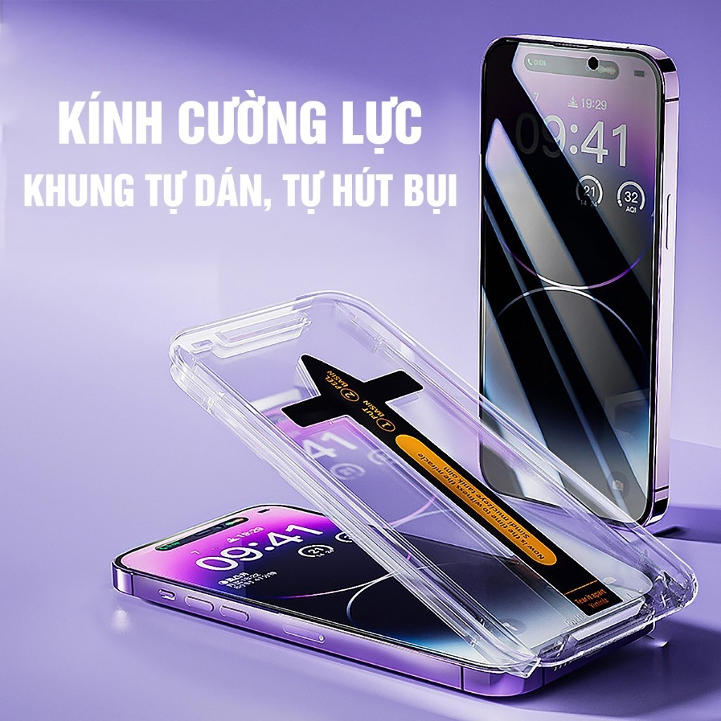Kính Cường Lực iPhone Magic Box Khung Tự Dán,Tự Hút Bụi, Chống Nhìn Trộm Cho iPhone X/XS/XR/11/12/13/14/15/16/17Pro/Max | BigBuy360 - bigbuy360.vn