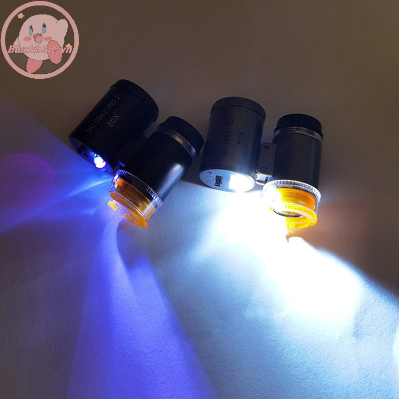 Bộ kính hiển vi bỏ túi Mini BBLUE 60x Kính hiển vi cầm tay chạy bằng kính hiển vi có đèn LED Kính hiển vi khoa học cho trẻ em.