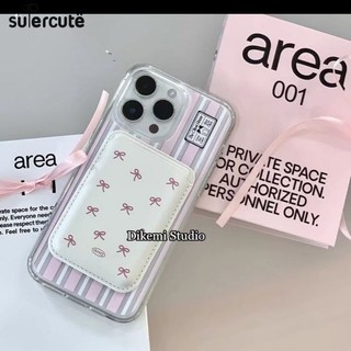 Túi đựng thẻ từ tính supercute Bow Instagram Pink Girl Stripe Sạc bạc không dây Thích hợp cho iPhone 15pro / 14p