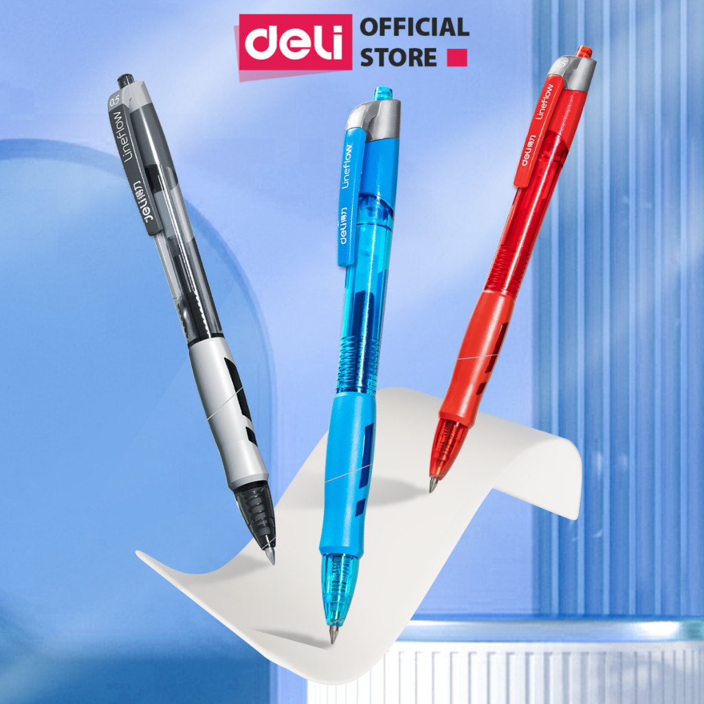  Bút Bi Mực Gel Nhanh Khô Ngòi 0.5mm Deli S08 Bút Gel Bấm Bút Béo Không Lem Mực Xanh Đen Đỏ Bút Bi Nước Học Sinh 