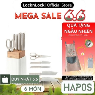 Bộ dao nhà bếp Lock&Lock 6 món Chính hãng, CKK802 - 1 hộp cắm dao, gồm 4 dao, 1 kéo cắt thịt, gà - HAPOS OFFICIAL