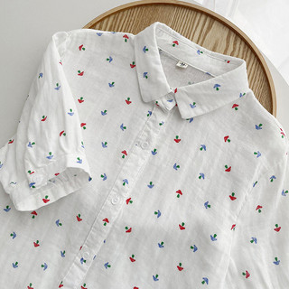 Áo Sơ Mi Tay Ngắn In Hình Ice Fresh Mềm Mại Hai Lớp Sợi Cotton Ve Áo Tay Ngắn