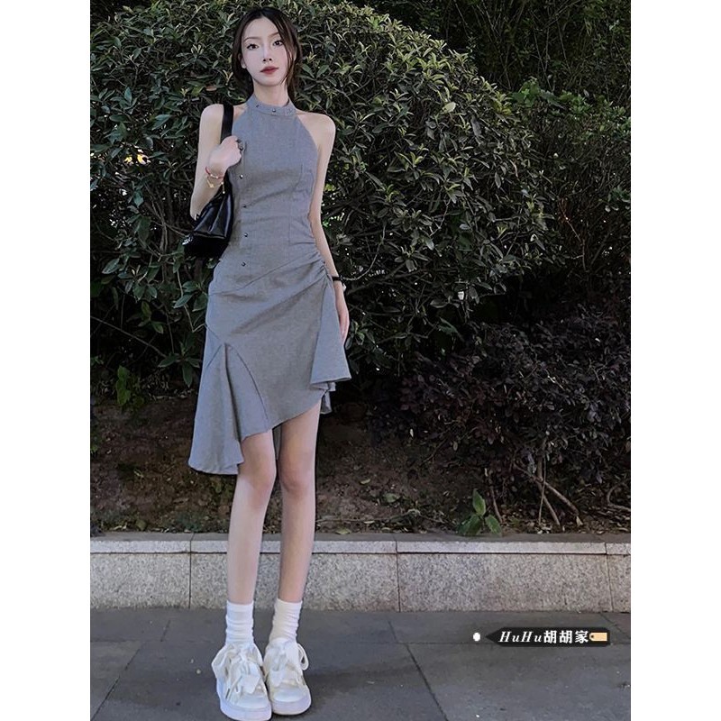 Váy Phong Cách Ngọt Ngào Sang Trọng Hàn Quốc Váy Liền Cổ Không Tay Thiết Kế Mẫu Mới Mùa Hè