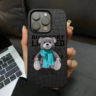 ốp lưng iPhone 11 12 13 14 15 16 Pro Max 7+ 8 Plus XR X/XS Bear with blue scarf Sang trọng Chống sốc Chống bụi bẩn