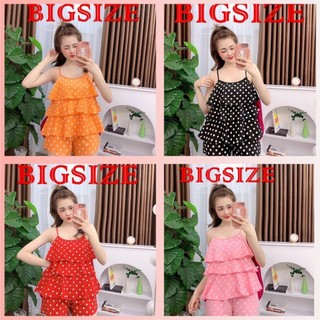 [BIGSIZE 60-70KG] Đồ Bộ Quần Đùi Áo Hai Dây Chất Liệu Vải Lụa Hàn Mềm Mịn Chấm Bi Thiết Kế Phối Tầng Xinh Xắn