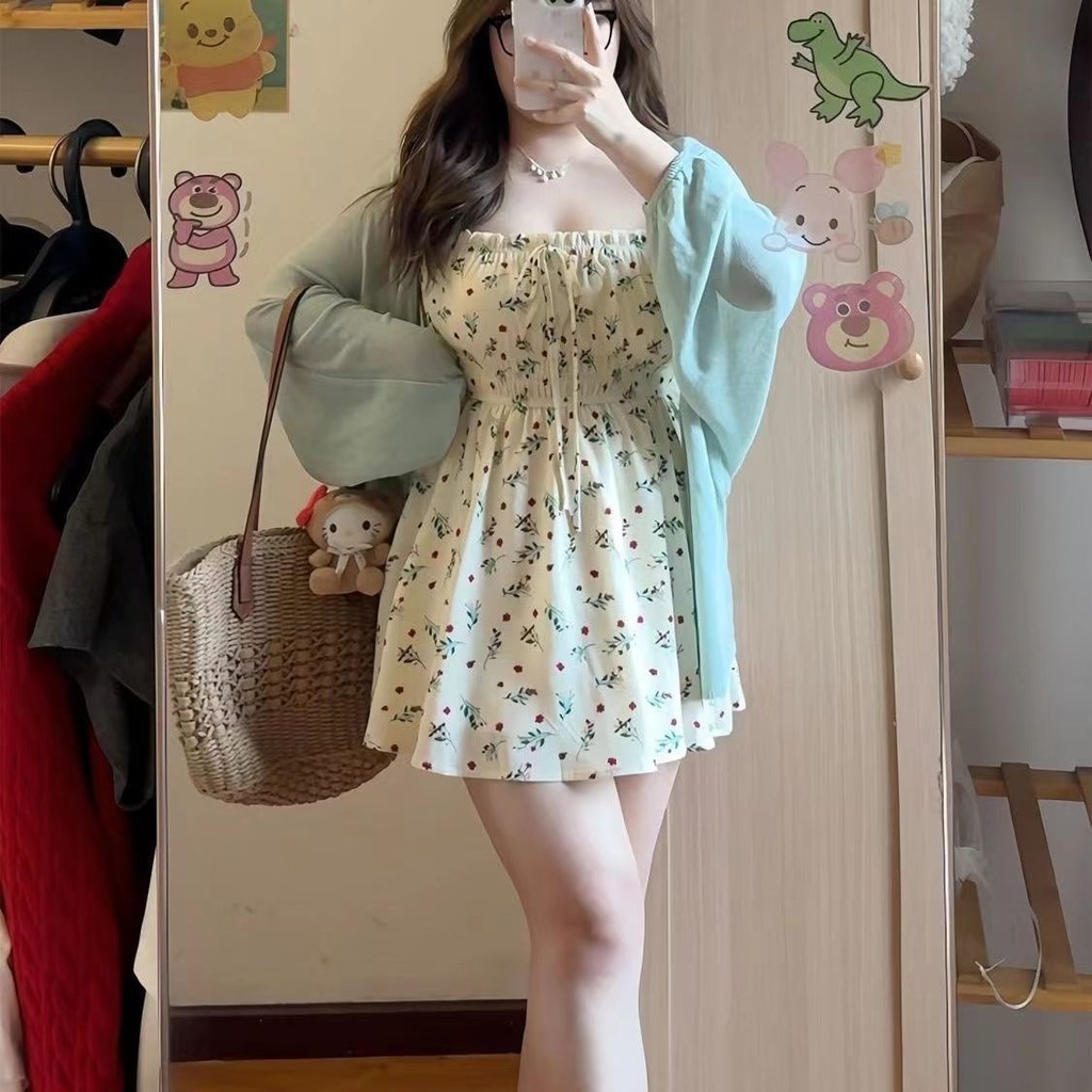 Đầm hoa cỡ lớn Váy nữ giảm béo eo