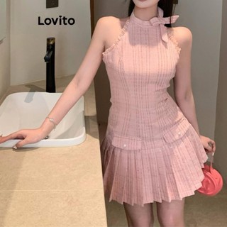 Đầm Lovito buộc dây xếp nếp họa tiết hình học phong cách thường ngày cho nữ LNE55535