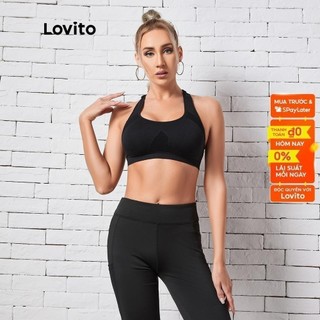 Áo ngực thể thao Lovito hở lưng khoét lỗ khô nhanh phong cách thể thao L10903 (Màu đen)