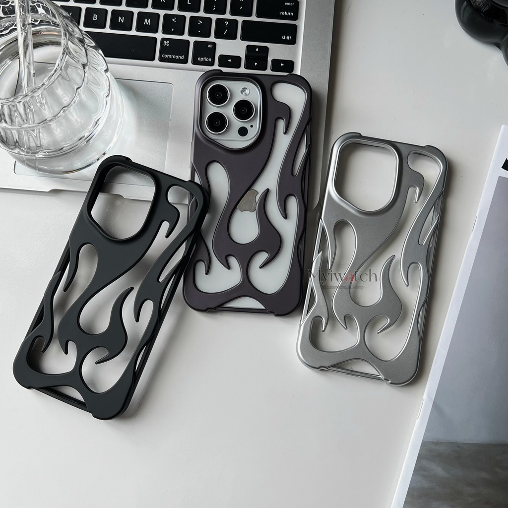 Ốp TPU Màu Mờ Mềm Cho iPhone 16 15 14 13 11 12 Pro Max 16 14 15 Plus Ngọn Lửa Rỗng Bảo Vệ Toàn Diện Gương Lỗ Lớn Chống Rơi