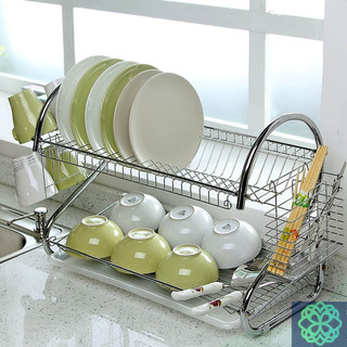 Giá úp bát đĩa 2 tầng inox có khay hứng nước - kệ úp chén bát inox 2 tầng
