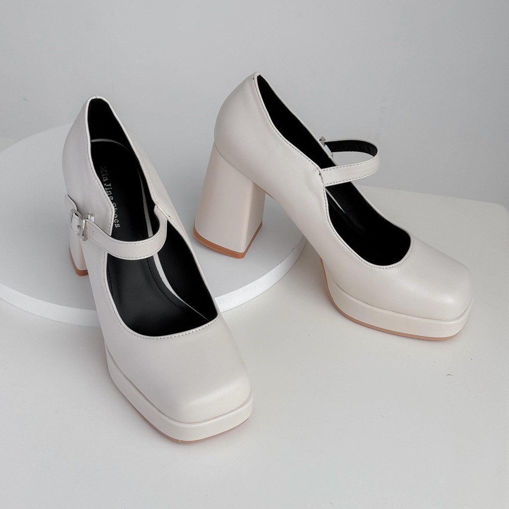 Giày nữ Mary Jane 10 phân cao cấp màu kem SEEME Juna