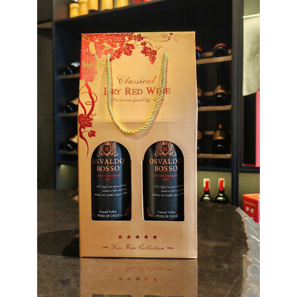 Hộp giấy 2 chai rượu vang Chile Osvaldo Bosso - Túi giấy
