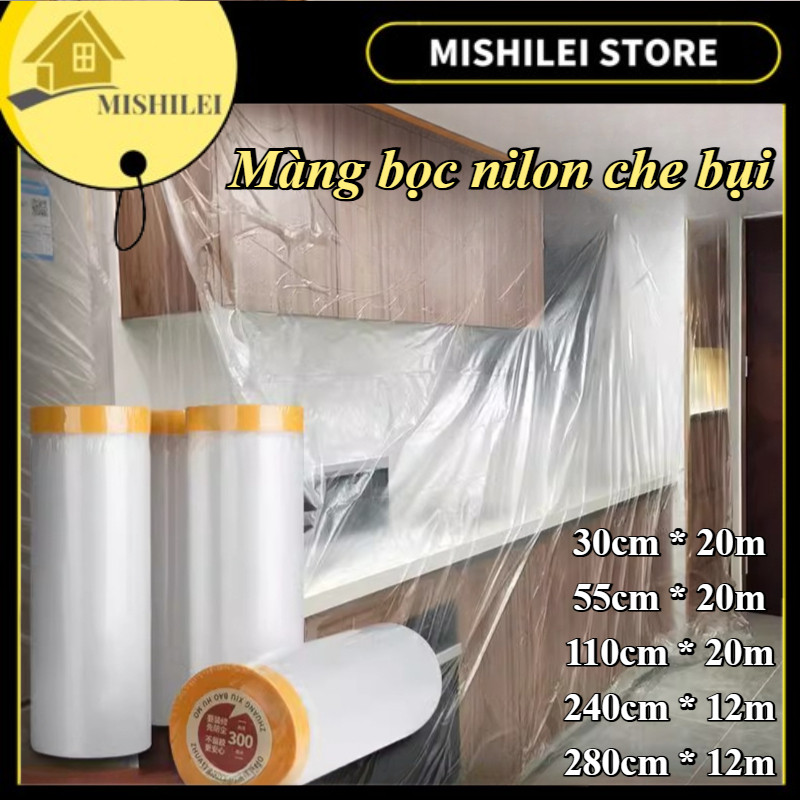 MISHILEI-Nilon che bụi đa năng, che chắn sơn, che đồ, bảo vệ nội thất, bọc hàng, Có một đầu dán,Màng
