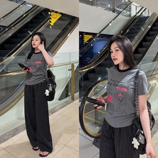 Set Đồ Bộ  Nữ Áo Thun Cotton Tici Mix Quần Dáng Suông Kẻ Sọc Cực Dễ Phối Đồ THời Trang Top Nữ