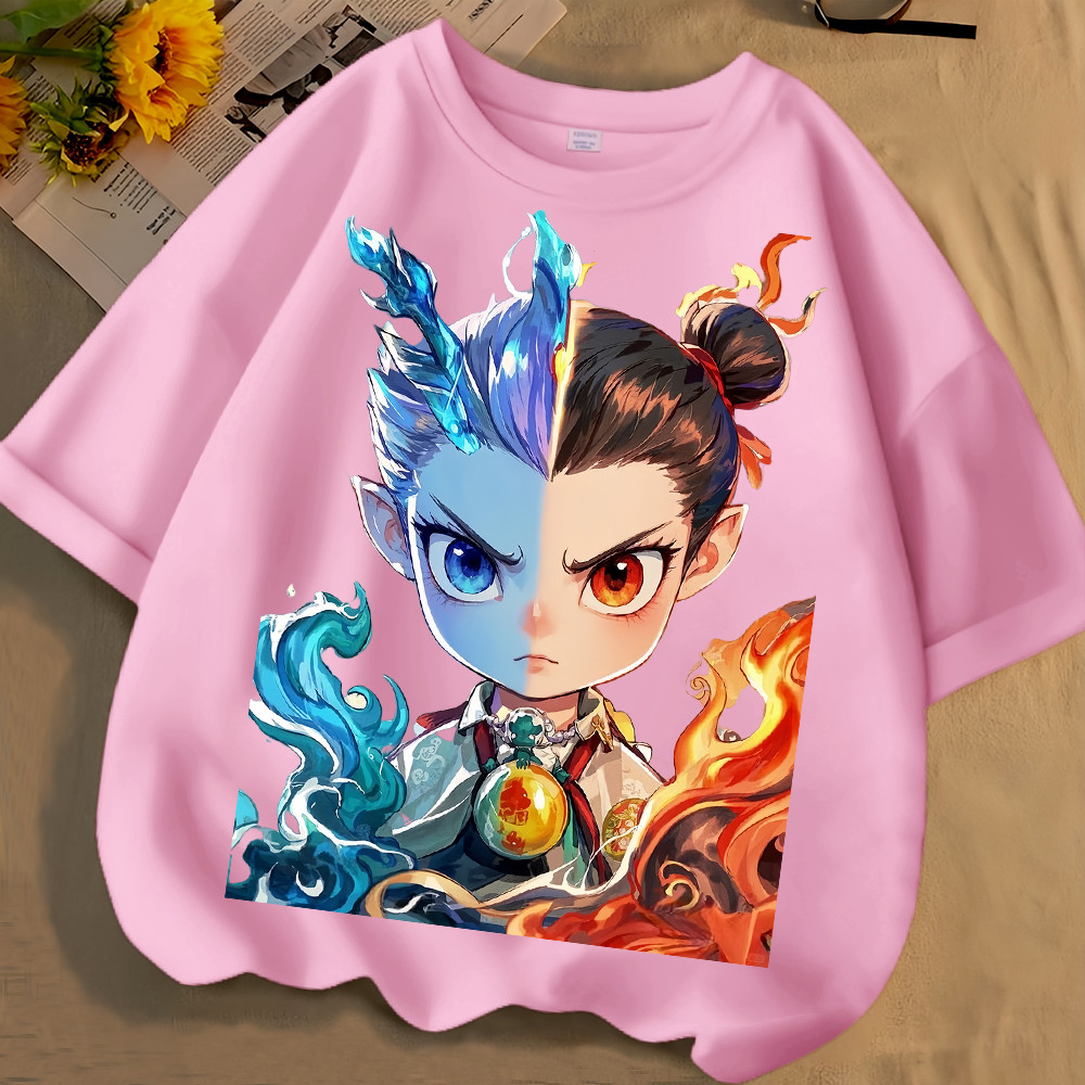 2025 Nezha vs Dragon Battle Áo thun trẻ em Epic Mythology Áo thun ngắn tay thường ngày