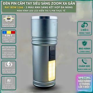 Đèn pin cầm tay siêu sáng RAYBOW 1266 ZOOM sáng xa gần công suất 50W sạc ngược cho điện thoại màn hình LED hiển thị pin