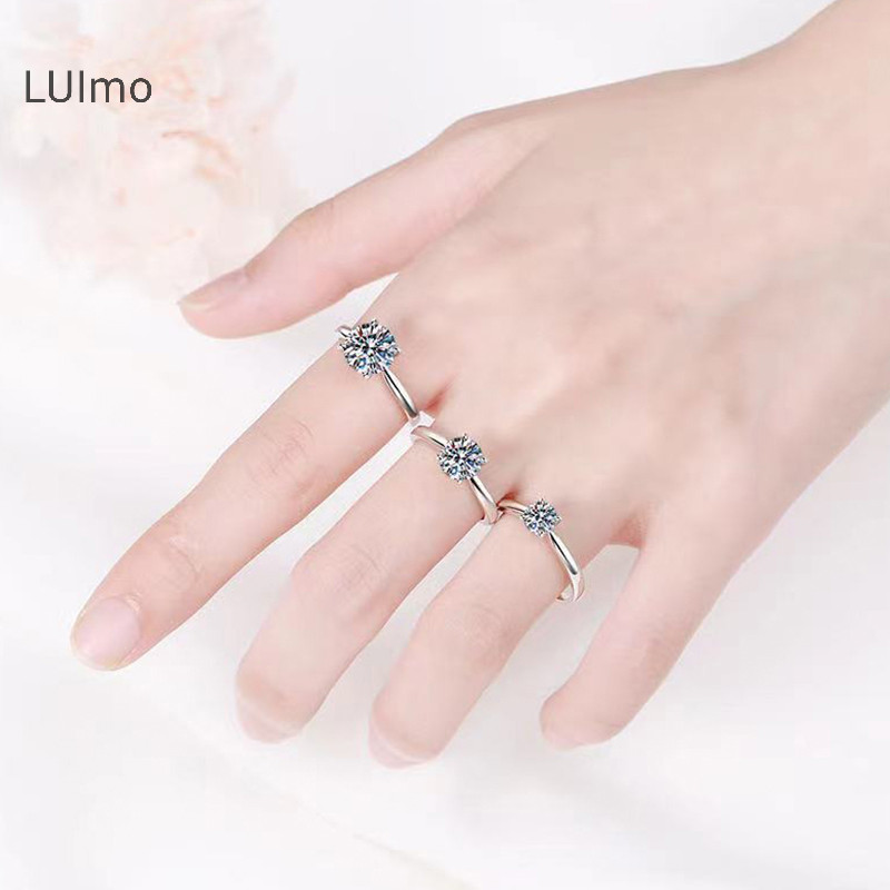 Luimo Giả Moissanite Nhẫn Dành Cho Nữ Nhẫn Zircon Sáu Móng Tay Cổ Điển Nhẫn Hỗ Trợ SBS