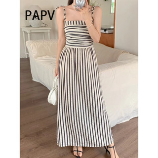Đầm quây sọc vuông Papv Chic xếp li tương phản sọc 2455