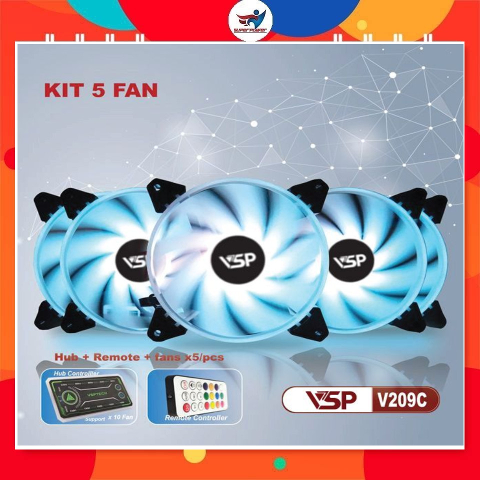 Bộ Kit 5 Fan Case VSP V209C LED RGB (1 hup/ 1 remote/ 5c Fan)