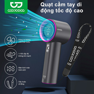 Goojodoq Quạt Mini Quạt phản lực cầm tay có thể sạc lại Gió mạnh 100 Gear Tốc độ gió Thân kim loại Màn hình kỹ thuật số Quạt Turbo có thể điều chỉnh