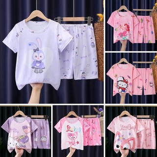 Bé gái pyjama mỏng điều hòa quần áo loungewear bộ đồ ngủ bé gái