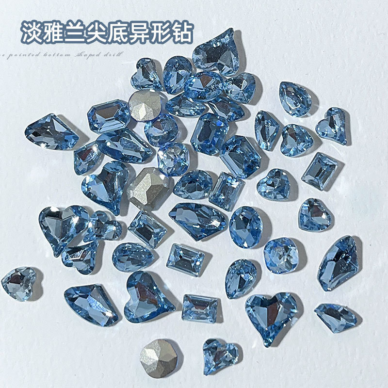 Đá dán móng nhọn dị hình trong suốt siêu sáng màu xanh nhạt phụ kiện móng tay GA30