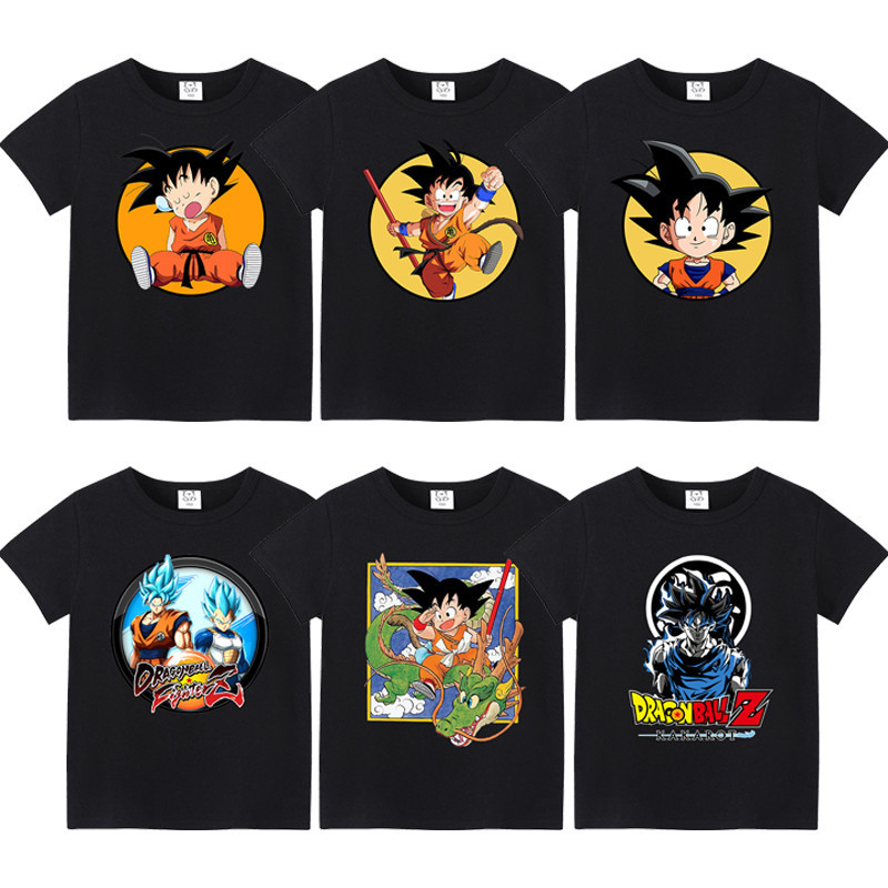 Dragon Ball hoạt hình anime Goku cậu bé Áo thun hàng đầu màu đen quần áo trẻ em mùa hè thoải mái thoáng khí Áo thun trẻ em quà tặng