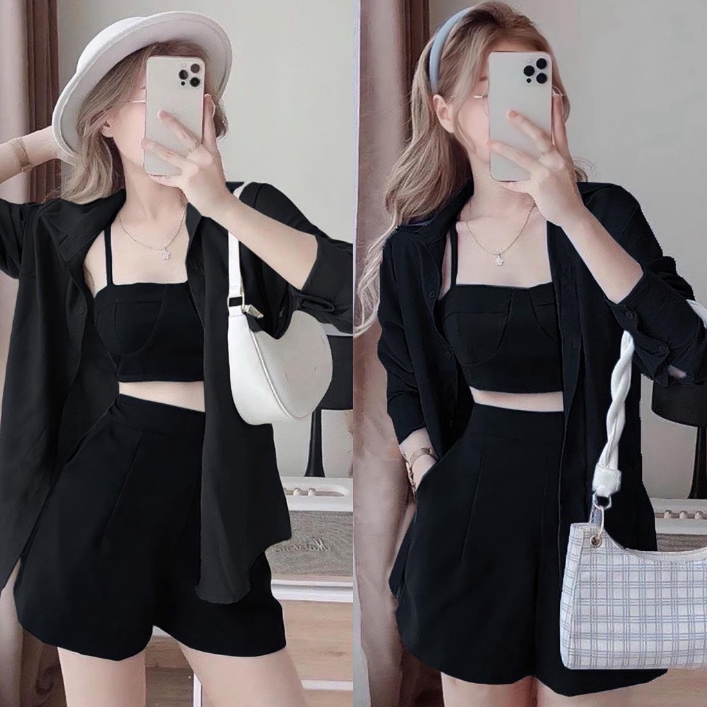 Set Bộ 3 Món (Lụa Chéo Thái + Lụa Mềm Áo Sơ Mi Cao Cấp) Đi Biển Hot Hit Diện Hè Có Bigsize Xinh Xắn Giá Rẻ 40-95kg 2219 | BigBuy360 - bigbuy360.vn