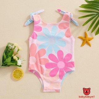Bộ đồ tắm cổ chữ U không tay in hoa cho bé gái