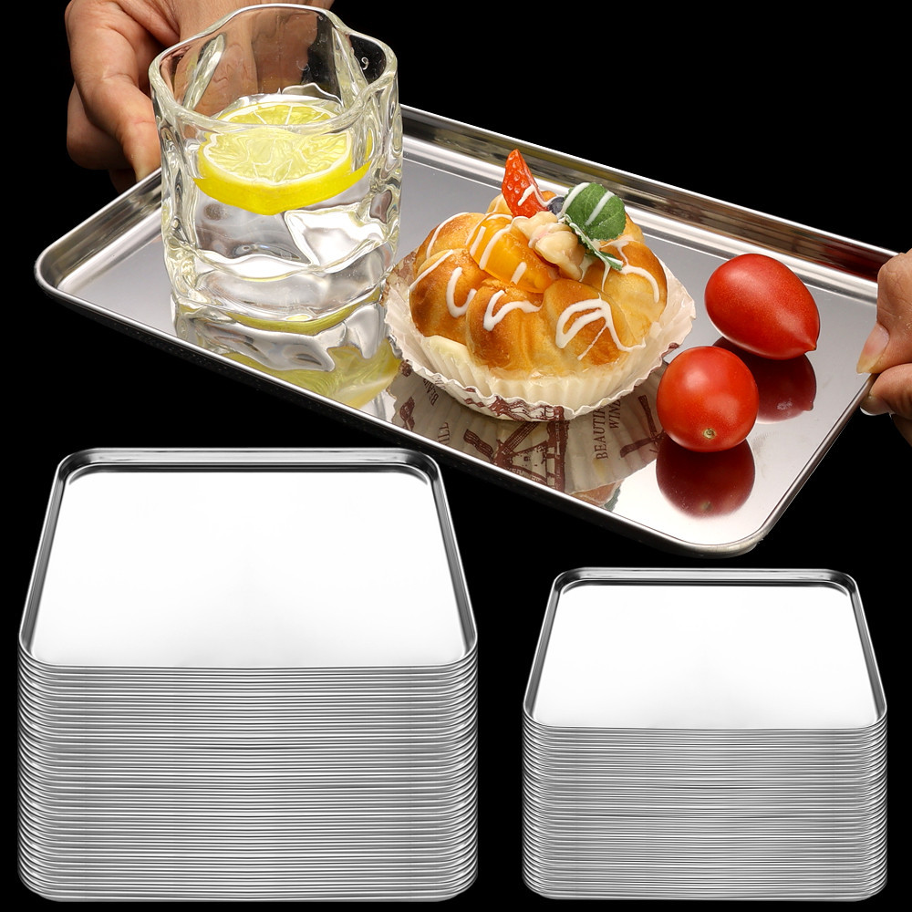 Khay đựng thức ăn bằng thép không gỉ - Khay phục vụ - Đĩa nướng cá nướng - Hình chữ nhật, Chảo chống dính - Khay thuyết trình Buffet - để đựng đồ nhà bếp - Bánh, Trái cây, Đĩa tráng miệng