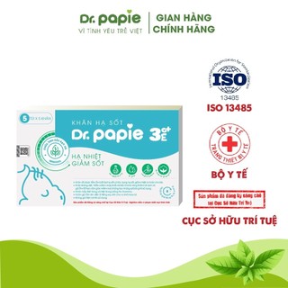 Khăn Lau Hạ Sốt 3+ Dr Papie Thải Nhiệt Hạ Sốt Chuẩn Nhi Khoa, Ngăn Ngừa Co Giật Cho Bé Hộp 5 Gói x 5 Khăn/Gói