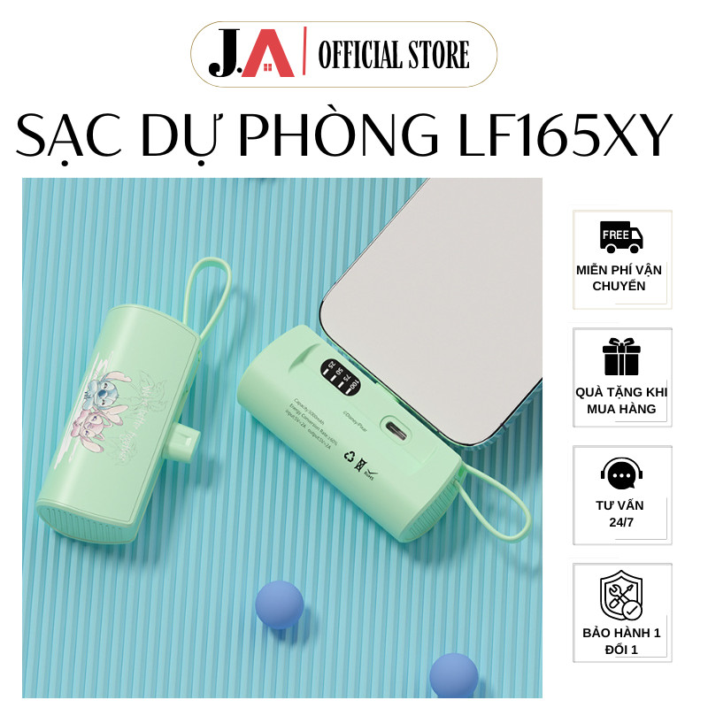 Pin Sạc Dự Phòng Mini Disney LF165XY 5000mAh Có 2 Cổng Cho Điện Thoại Táo và Type C, Tích Hợp Sạc Nh