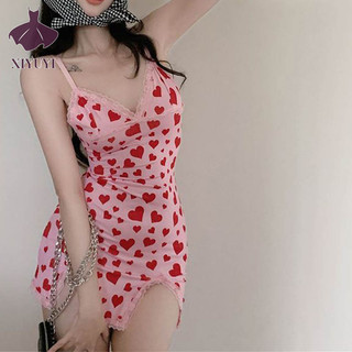 Xiyuyi Váy nữ ren hở lưng gợi cảm xẻ tà váy cổ điển phong cách Hồng Kông