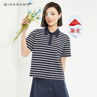 GIORDANO Nữ Áo Sơ Mi Polo Sọc Tương Phản Áo Sơ Mi Polo Tay Ngắn Thêu Mùa Hè Thời Trang Áo Sơ Mi Polo 05314388
