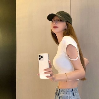 Yuewen Slim-fit Top Slimer Look High Eo Ngắn Áo Thun Nữ Sang Trọng
