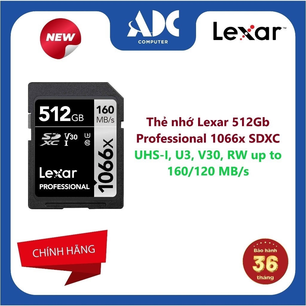 Thẻ nhớ Lexar 512Gb Professional 1066x SDXC UHS-I, U3, V30, RW up to 160/120 MB/s