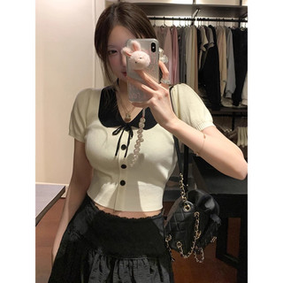 Áo baby tee Áo Coquette Tay Ngắn Áo Kiểu Nữ ôm body Áo len lụa băng nữ mùa hè 2024 Phong cách mới Bán chạy Slim-fit Slimmer Look Short Top