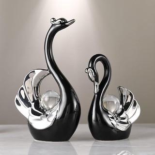 Loviver 2 pcs thiên nga các bức tượng động vật trang trí phòng cặp đôi trang trí điêu khắc tượng cặp đôi thiên nga thủy chung trang trí phòng ngủ, phòng khách