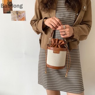  Túi đeo vai hình trụ bằng da cổ điển dành cho nữ Túi đeo chéo dây rút Mini
