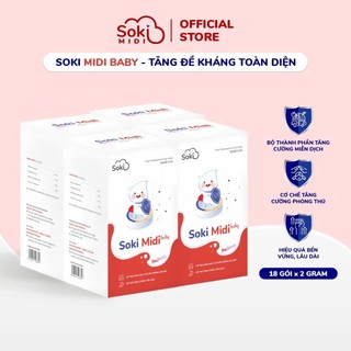 Combo 4 Sữa SOKI MIDI BABY Tăng Sức Đề Kháng, Giảm Ốm Vặt, Ngừa Các Bệnh Đường Hô Hấp Hộp 12 Gói X 2gr