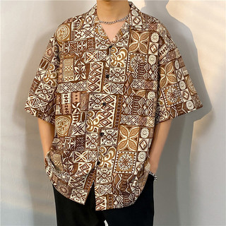 Hawaii Hoa Hồng Lớn Cũ Pháo Ngắn Nhiều Phong Cách Thanh Niên Nam Nữ Xu Hướng Áo Khoác Tay Ngắn The Ruffian In Hình Ngắn Tay Tranh Sơn Dầu In Áo Sơ Mi Thời Trang