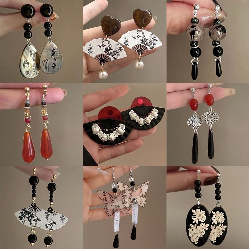 Trung Cổ Phong Cách Dài Tua Rua Quạt Thả Bông Tai Phong Cách Trung Hoa Mới Phong Cách Retro Dân Tộc Rửa Tranh Quạt Thả Bông Tai Cổ Điển Trung Quốc Pipa Bông Tai Thả Dài Cho Bé Gái Trang Sức