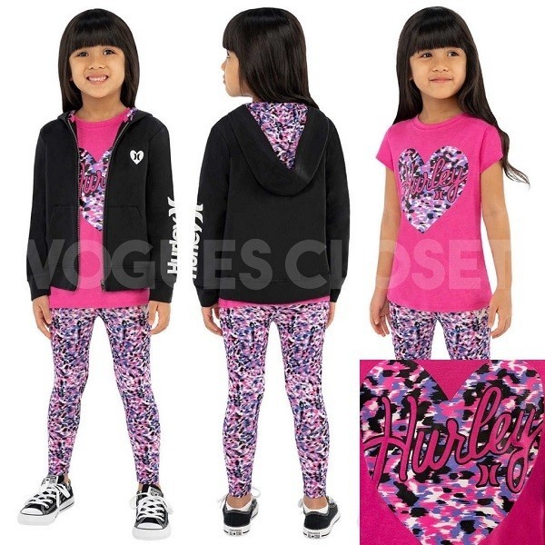 Bộ 3 món Hurley Kids, áo phông & quần legging áo khoác lông cừu Size 4 (Mỹ)