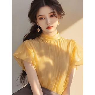 Xuwenjian Khuyến Mãi Bán Chạy Năm nay Áo Sơ Mi Nhỏ Đẹp Phổ Biến Tính Khí Pháp Voan Đẹp Top Màu Vàng Độc Đáo Áo Sơ Mi Tay Ngắn Nữ Mùa Hè